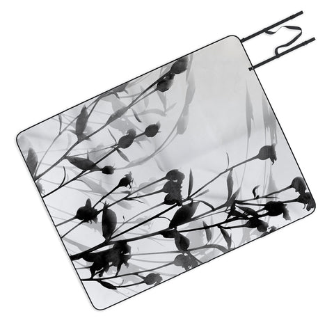 GalleryJ9 Budding Branches Black Grey Picnic Blanket
