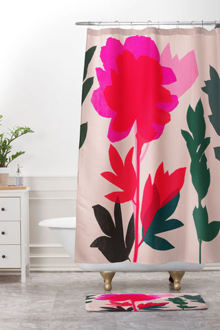 Garima Dhawan peony 5 Shower Curtain And Mat