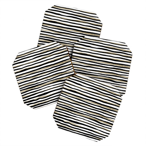 Georgiana Paraschiv Black and Gold Stripes Coaster Set