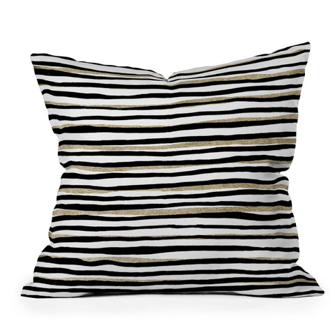 Georgiana Paraschiv Black and Gold Stripes Outdoor Throw Pillow