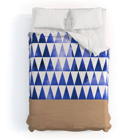 Georgiana Paraschiv Blue Triangles and Nude Duvet Cover