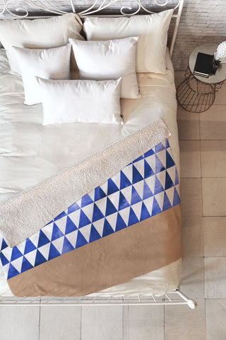 Georgiana Paraschiv Blue Triangles and Nude Fleece Throw Blanket