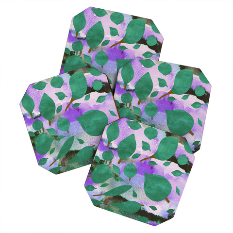 Georgiana Paraschiv Leaves Green And Purple Coaster Set