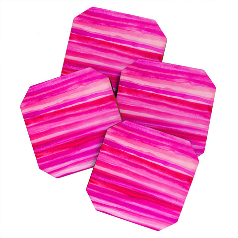 Georgiana Paraschiv Raspberry Stripes Coaster Set
