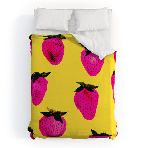 Georgiana Paraschiv Strawberries Yellow and Pink Duvet Cover