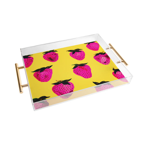 Georgiana Paraschiv Strawberries Yellow and Pink Acrylic Tray