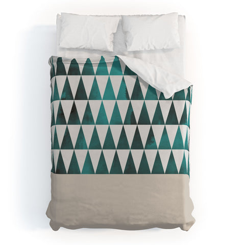 Georgiana Paraschiv Teal Triangles Duvet Cover