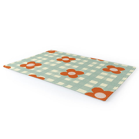 Gigi Rosado Blue and red floral check Area Rug