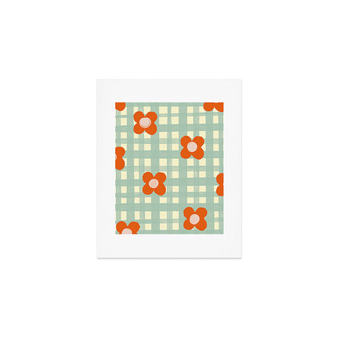 Gigi Rosado Blue and red floral check Art Print