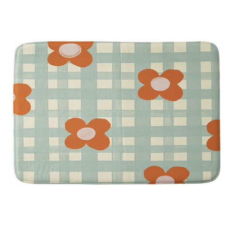 Gigi Rosado Blue and red floral check Memory Foam Bath Mat