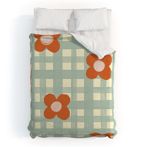 Gigi Rosado Blue and red floral check Duvet Cover