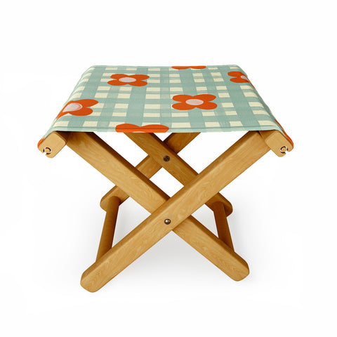 Gigi Rosado Blue and red floral check Folding Stool