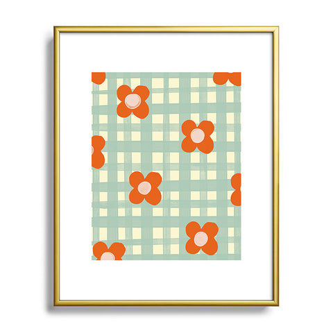 Gigi Rosado Blue and red floral check Metal Framed Art Print