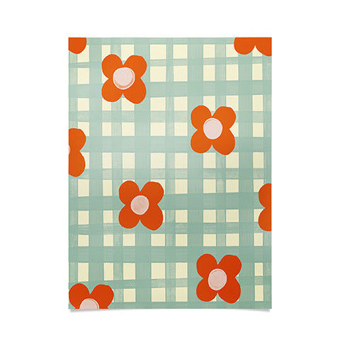 Gigi Rosado Blue and red floral check Poster