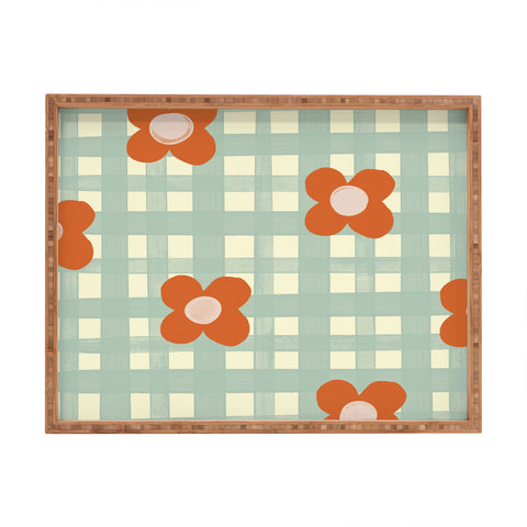 Gigi Rosado Blue and red floral check Rectangular Tray