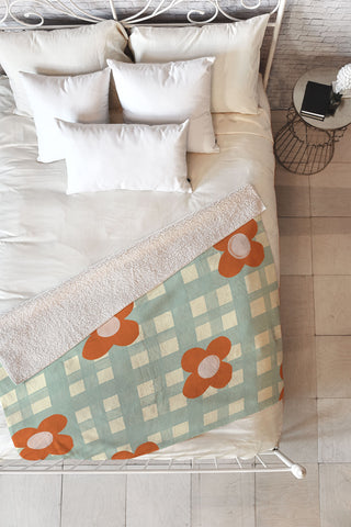 Gigi Rosado Blue and red floral check Fleece Throw Blanket