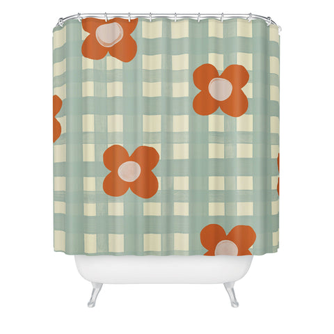 Gigi Rosado Blue and red floral check Shower Curtain