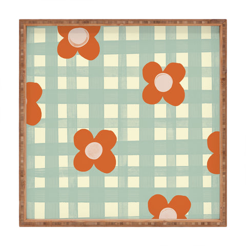 Gigi Rosado Blue and red floral check Square Tray