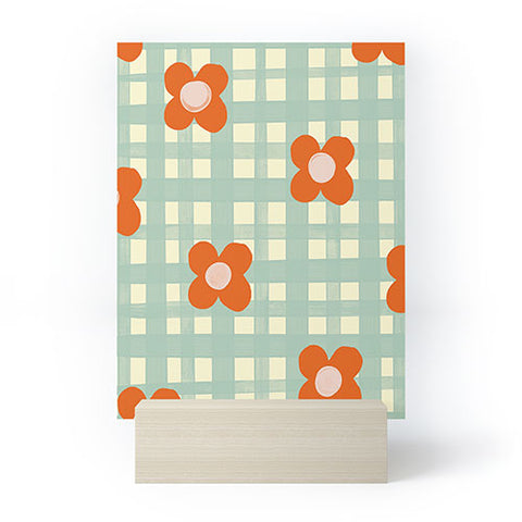 Gigi Rosado Blue and red floral check Mini Art Print