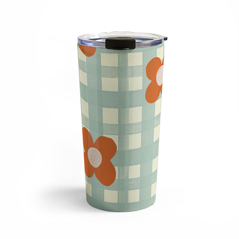 Gigi Rosado Blue and red floral check Travel Mug