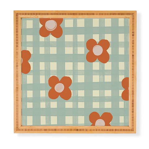 Gigi Rosado Blue and red floral check Framed Wall Art