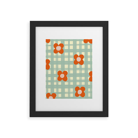 Gigi Rosado Blue and red floral check Framed Art Print