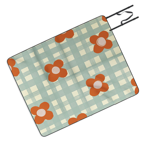 Gigi Rosado Blue and red floral check Picnic Blanket