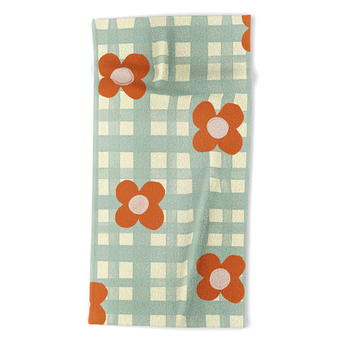 Gigi Rosado Blue and red floral check Beach Towel