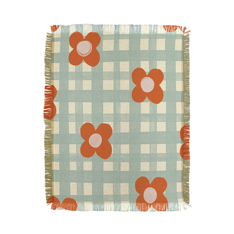 Gigi Rosado Blue and red floral check Throw Blanket