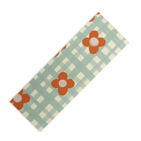 Gigi Rosado Blue and red floral check Yoga Mat