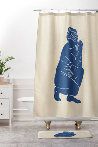 Gigi Rosado Blue Nude Shower Curtain And Mat