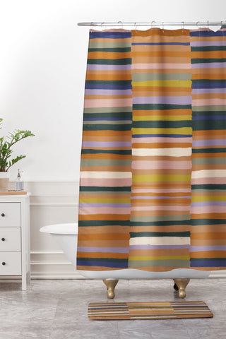 Gigi Rosado Brown striped pattern Shower Curtain And Mat