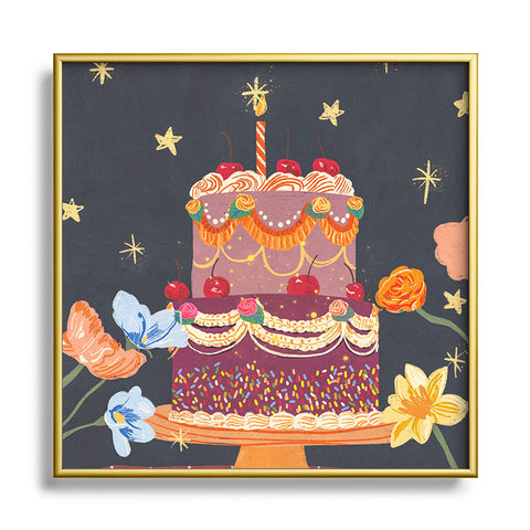 Gigi Rosado Cherries on top Square Metal Framed Art Print