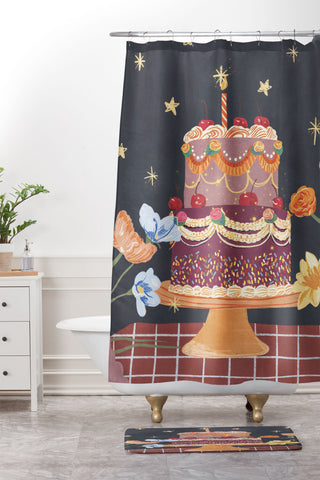 Gigi Rosado Cherries on top Shower Curtain And Mat