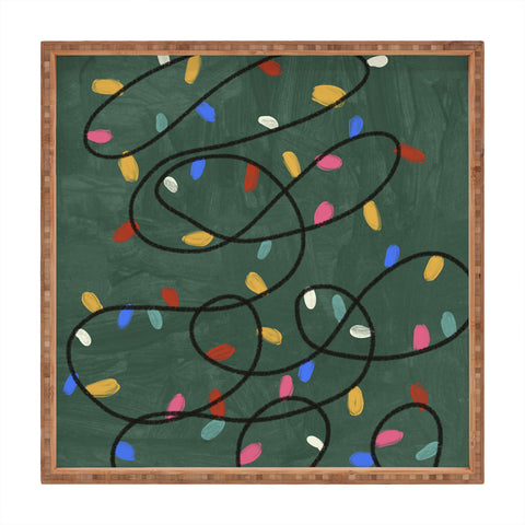 Gigi Rosado Christmas fairy lights Square Tray
