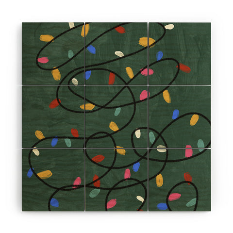 Gigi Rosado Christmas fairy lights Wood Wall Mural