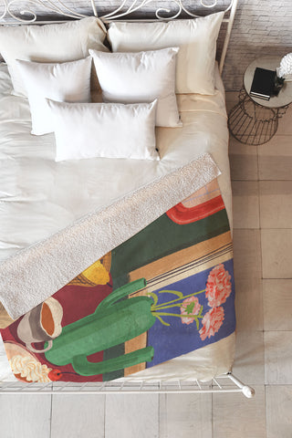 Gigi Rosado Coffee book and cake Fleece Throw Blanket