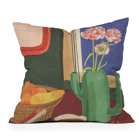 Gigi Rosado Coffee book and cake Outdoor Throw Pillow