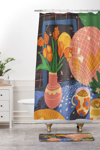 Gigi Rosado Disco night 2 Shower Curtain And Mat