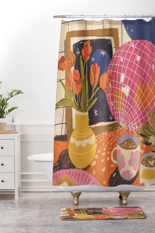 Gigi Rosado Disco night Shower Curtain And Mat