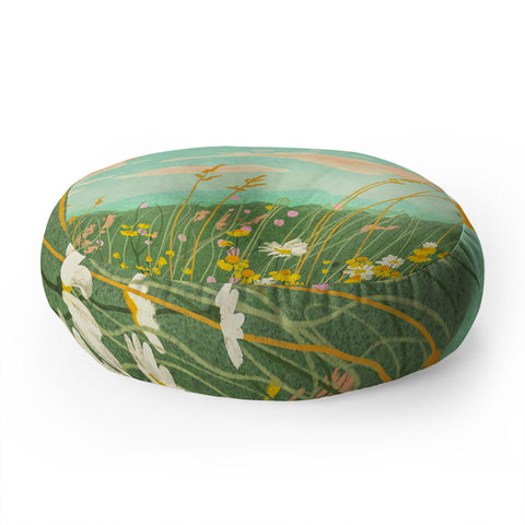 Gigi Rosado Floral landscape Floor Pillow Round