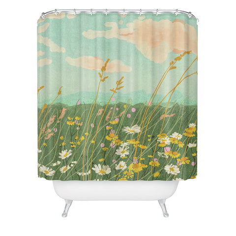 Gigi Rosado Floral landscape Shower Curtain