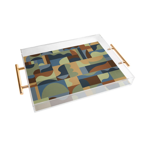 Gigi Rosado Geometric collage forest Acrylic Tray