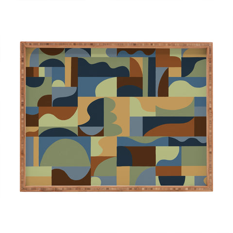 Gigi Rosado Geometric collage forest Rectangular Tray