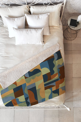 Gigi Rosado Geometric collage forest Fleece Throw Blanket