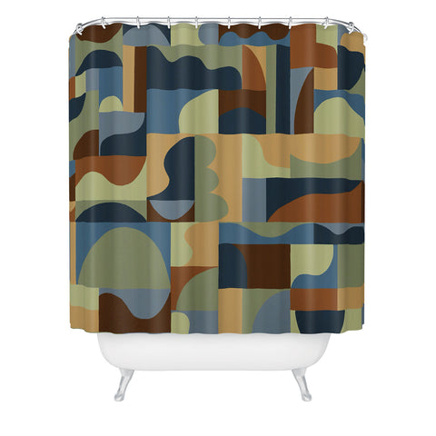 Gigi Rosado Geometric collage forest Shower Curtain