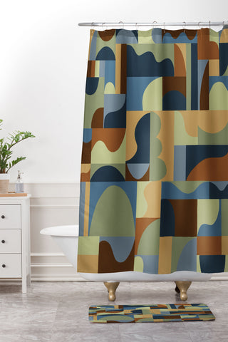 Gigi Rosado Geometric collage forest Shower Curtain And Mat