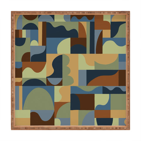 Gigi Rosado Geometric collage forest Square Tray