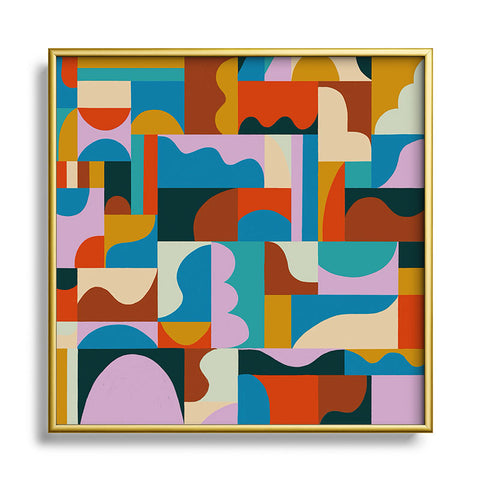 Gigi Rosado Geometric collage Square Metal Framed Art Print