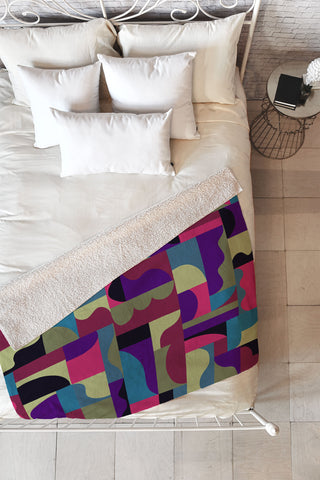 Gigi Rosado Geometric collage patchouli Fleece Throw Blanket